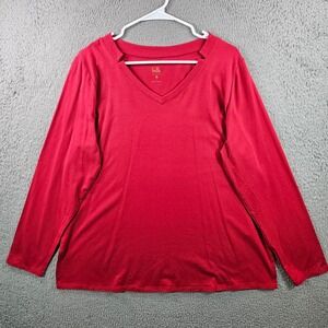 Belle Kim Gravel Red V Neck Long Sleeve Top Shirt Women's Pima Cotton Blend Sz L